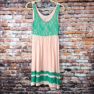 Sleeveless sundress pink and green